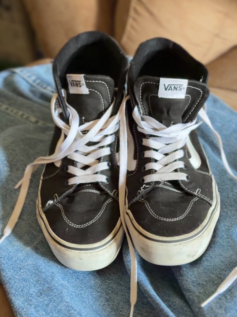 Vans Black and White High-Top Skate Sneakers - Picture 5 of 6